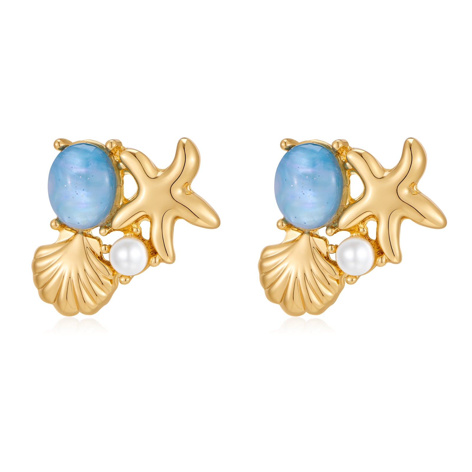 Seashell and Starfish Stud Earrings