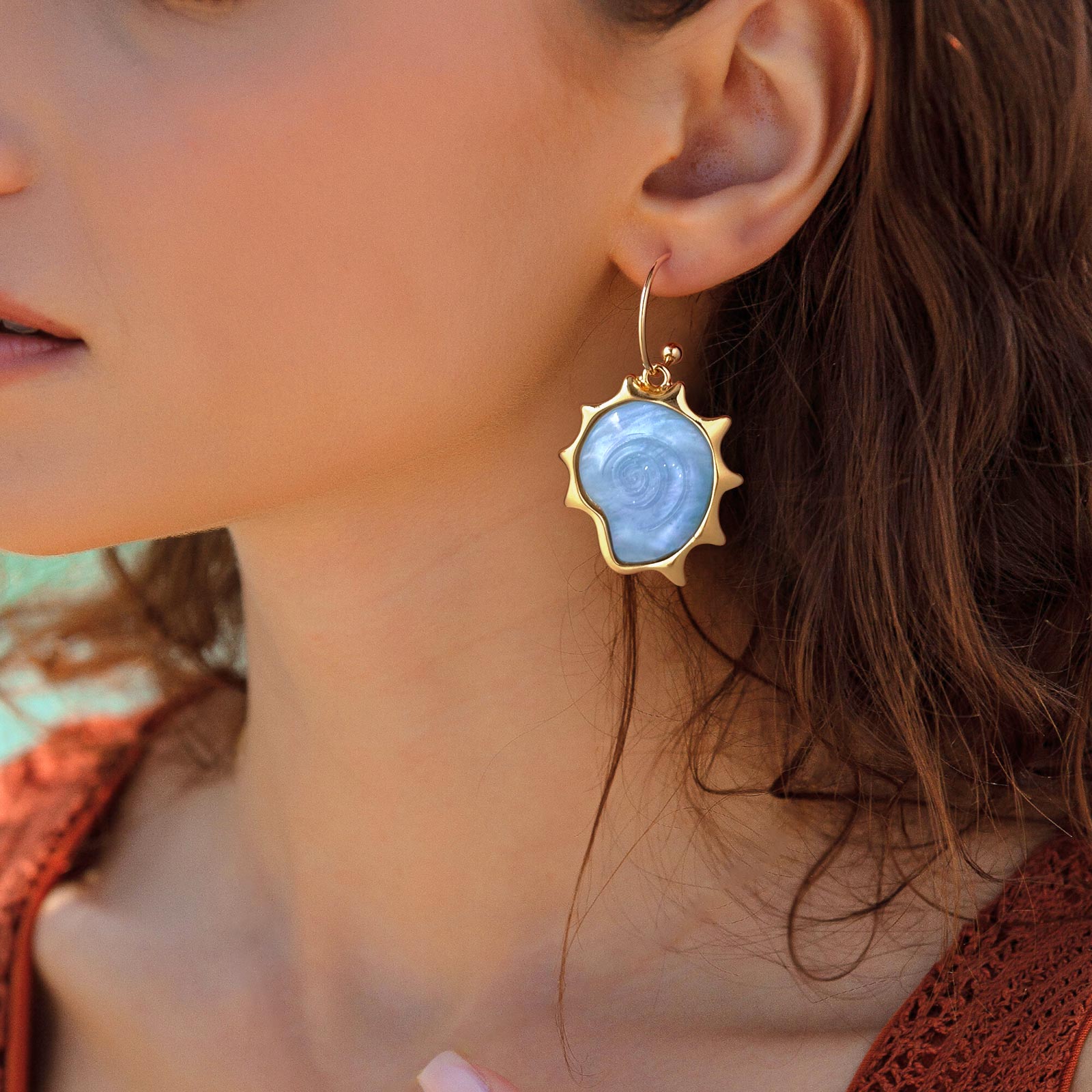 Blue Acrylic Swirl Dangle Earrings