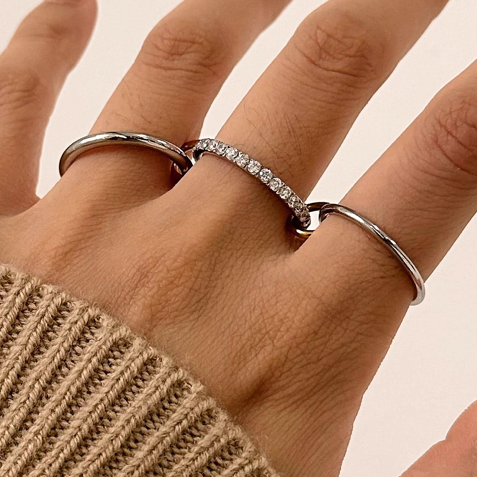 Waterproof Triple Interlocking Ring with Zirconia