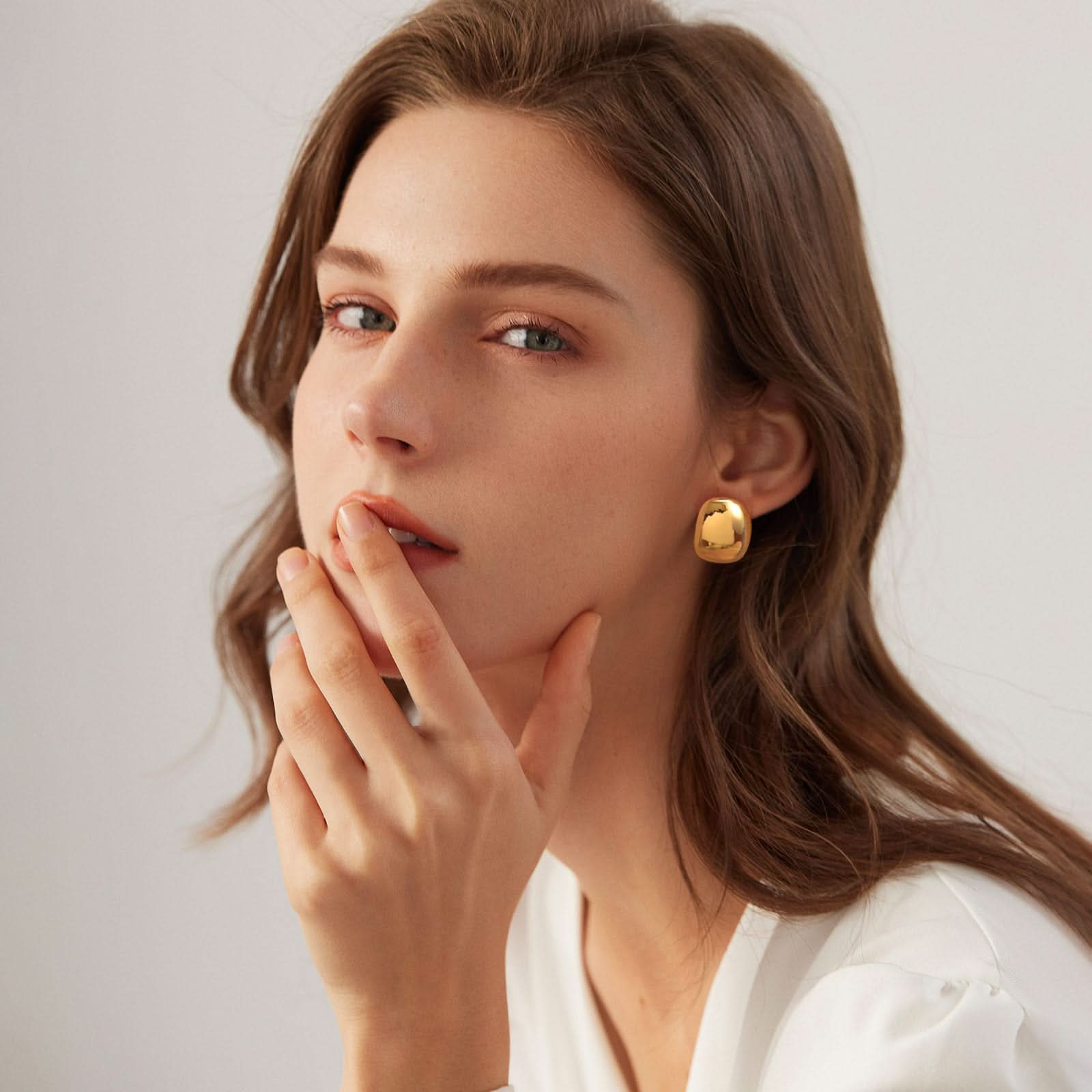 Modern Domed Square Stud Earrings | Gold
