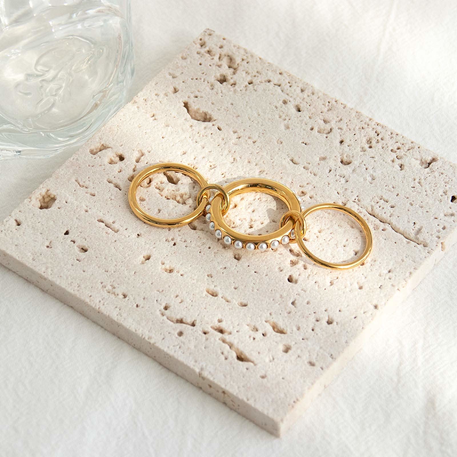 Waterproof Triple Interlocking Ring with Pearl
