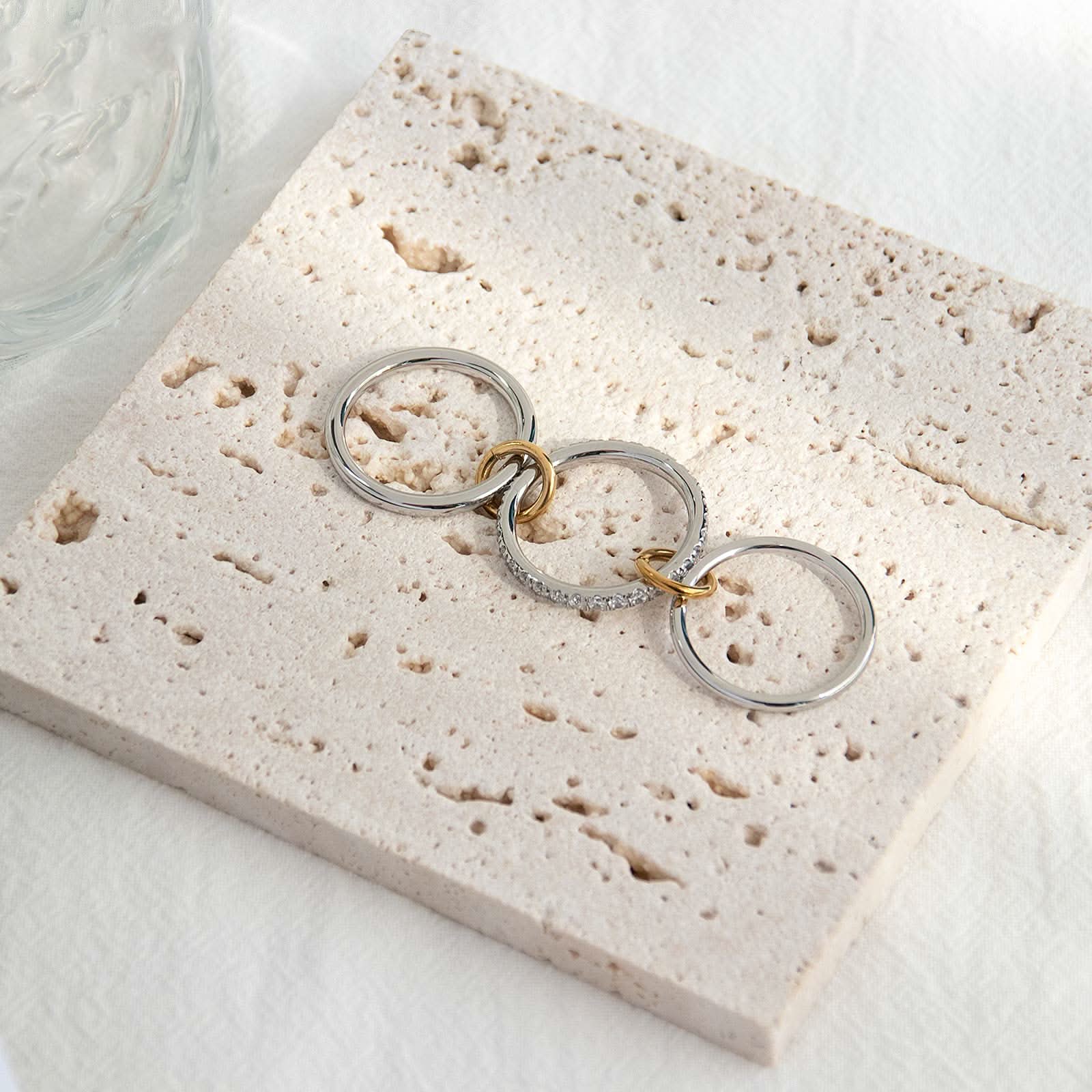 Waterproof Triple Interlocking Ring with Zirconia