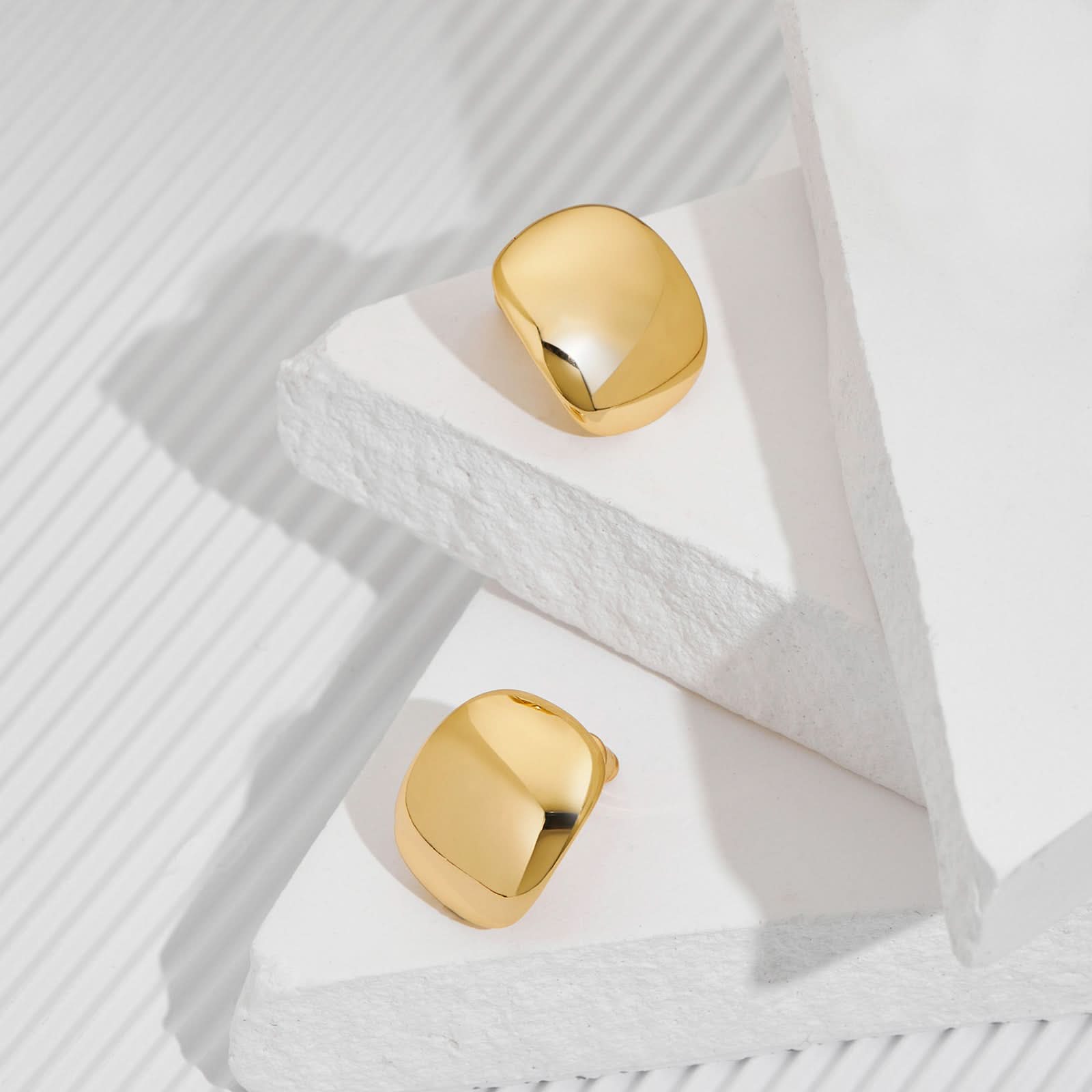 Modern Domed Square Stud Earrings | Gold
