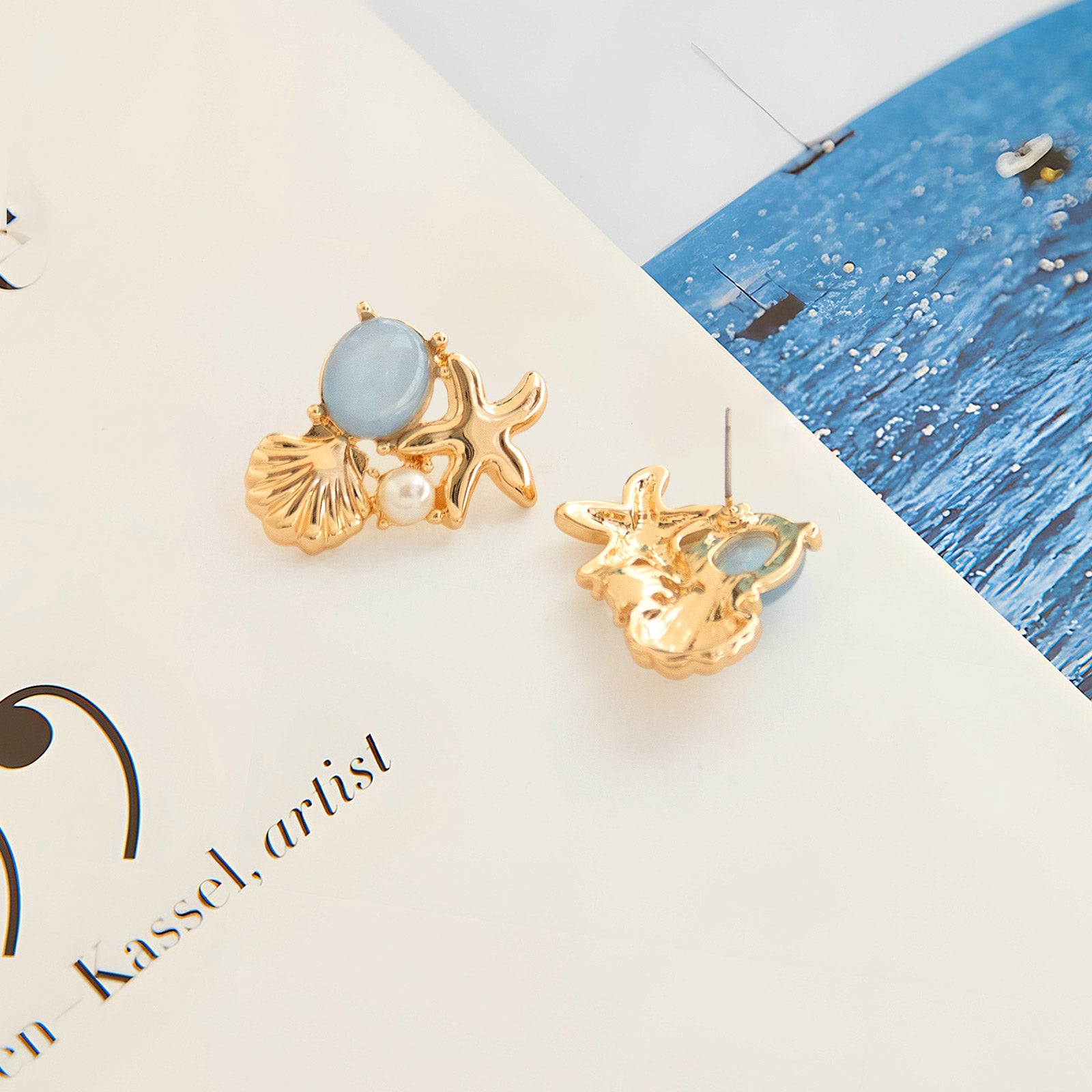 Seashell and Starfish Stud Earrings