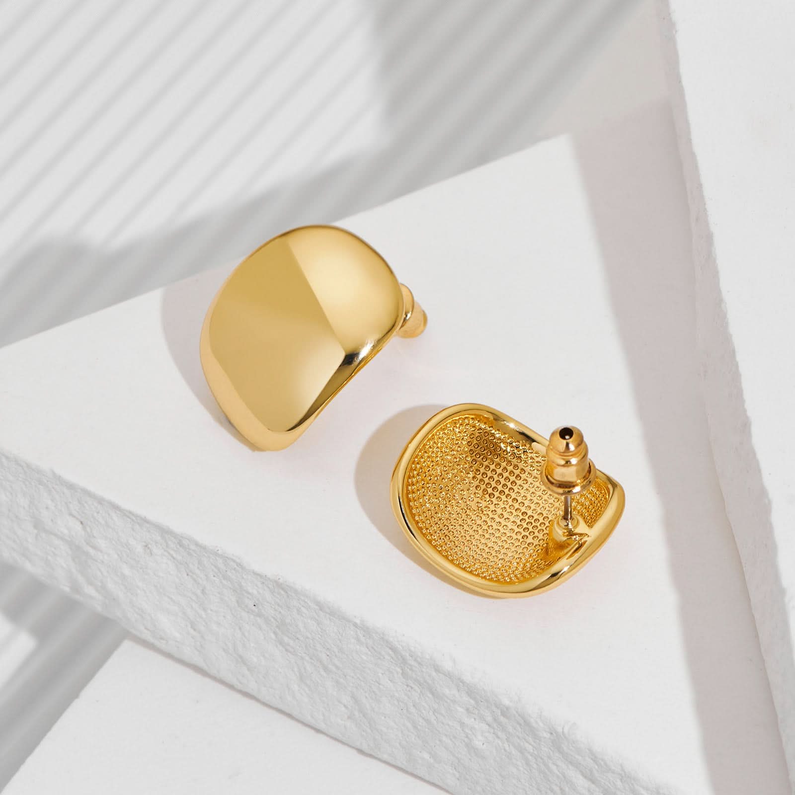 Modern Domed Square Stud Earrings | Gold