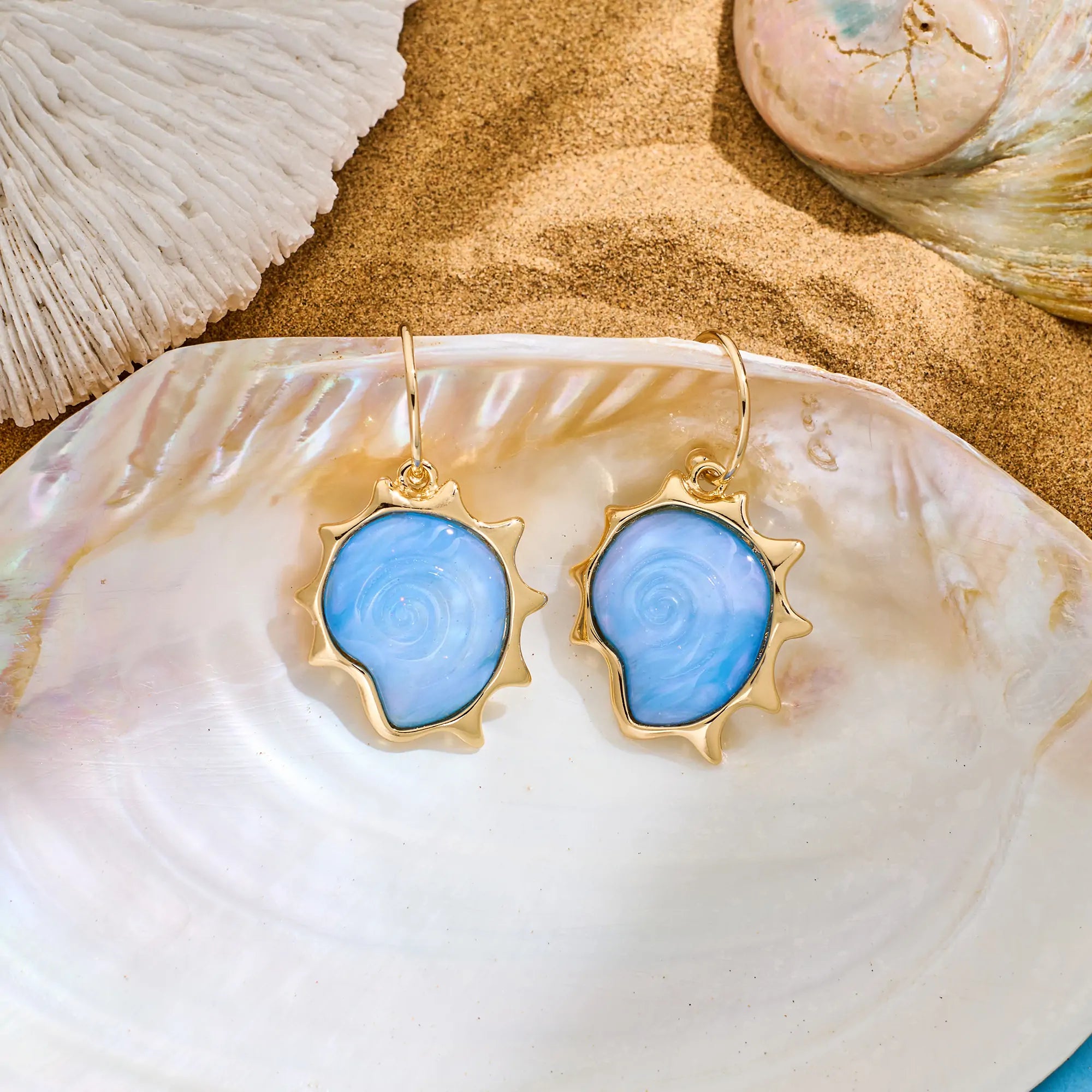Blue Acrylic Swirl Dangle Earrings