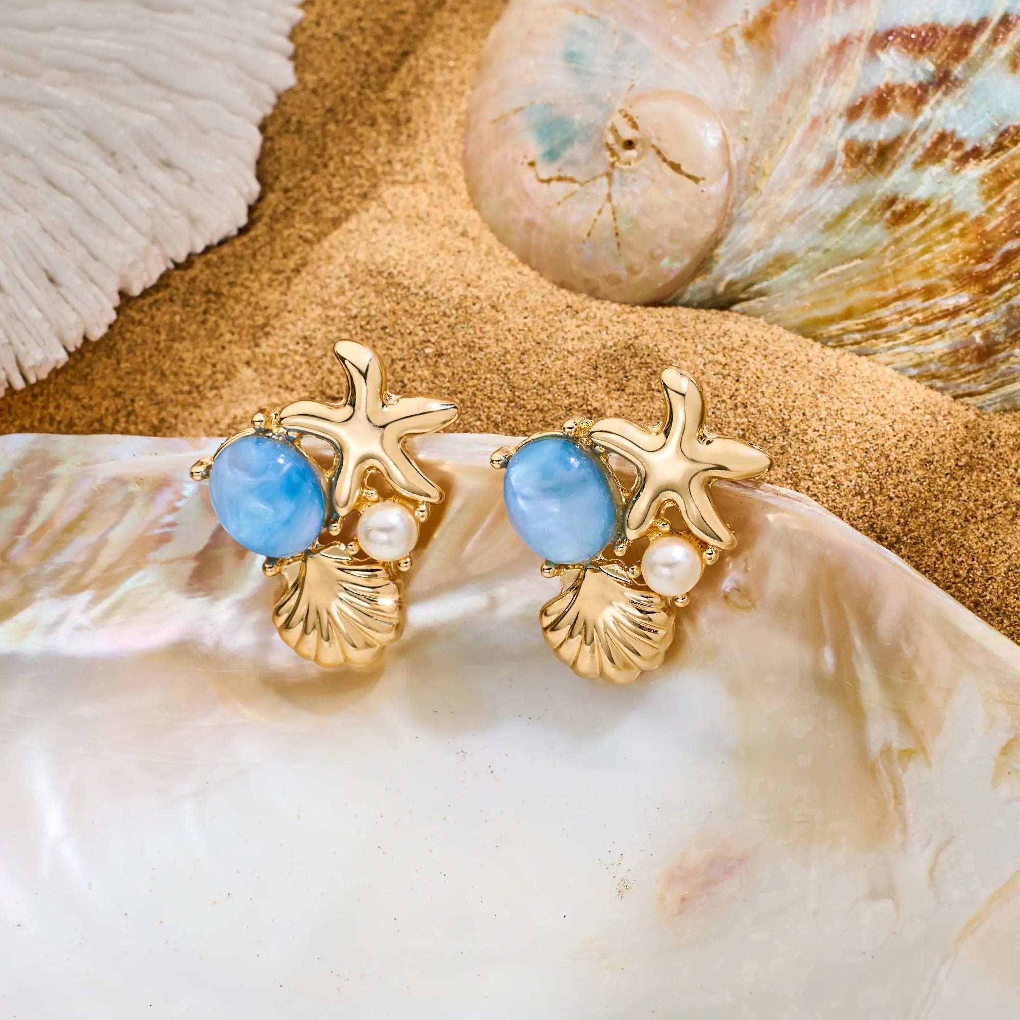 Seashell and Starfish Stud Earrings