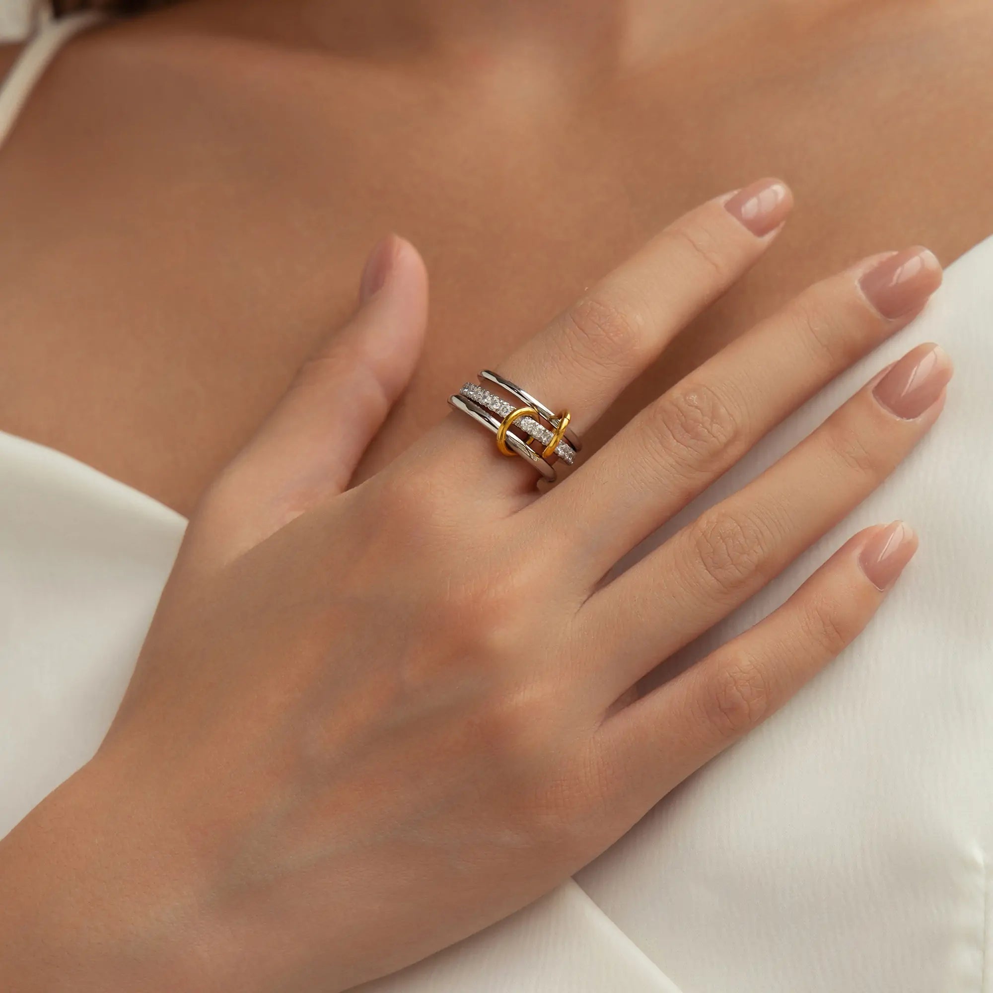 Waterproof Triple Interlocking Ring with Zirconia