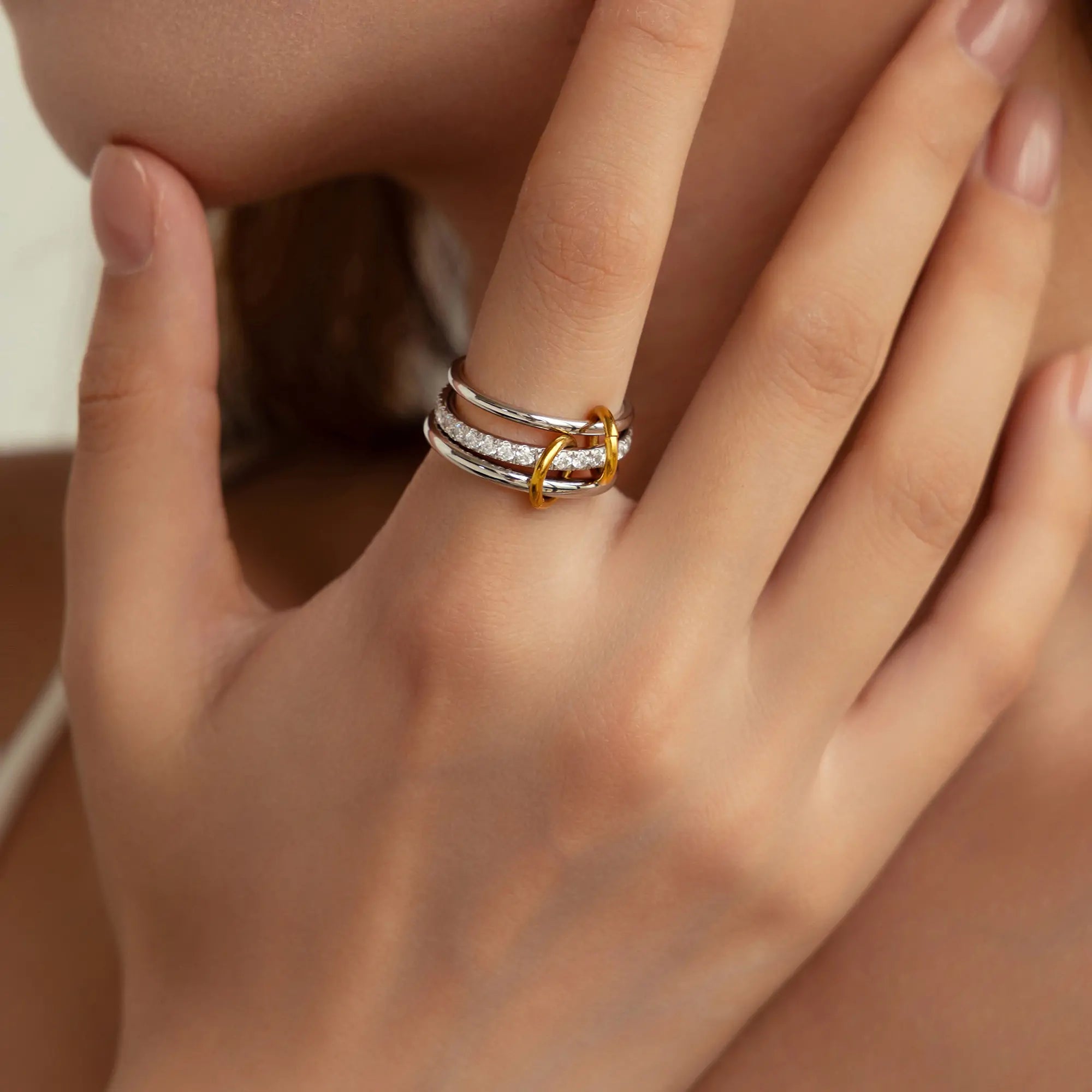 Waterproof Triple Interlocking Ring with Zirconia