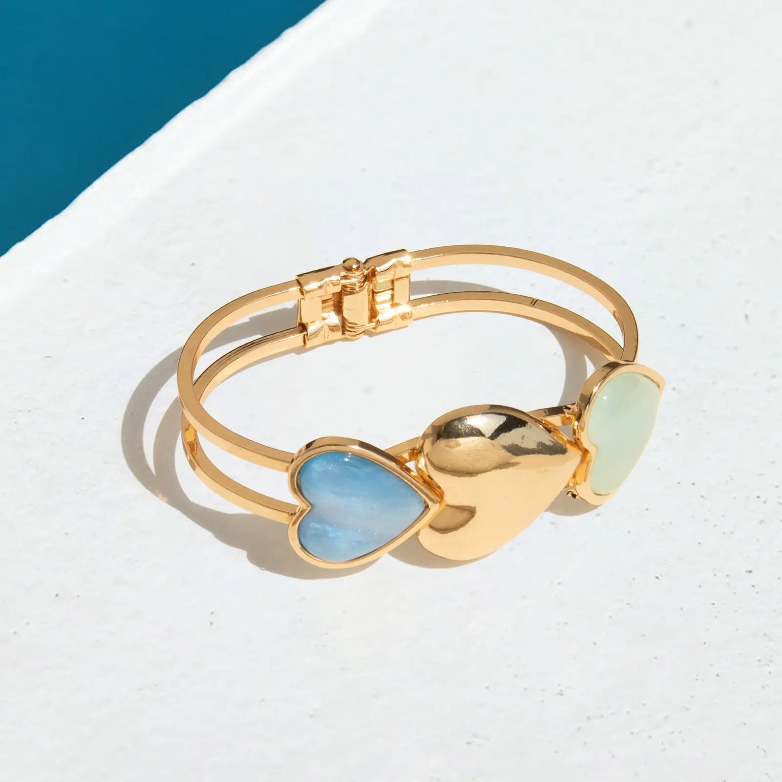 3 cute heart bangle bracelet in pastel tones – trendy summer jewelry